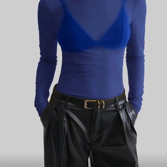 Women's Blue Turtleneck Top - Picture 3 of 6